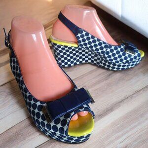 NEW POETIC LICENCE ( 8 ) MAD MONEY Polka Dot Peep Toe Wedge Sandals